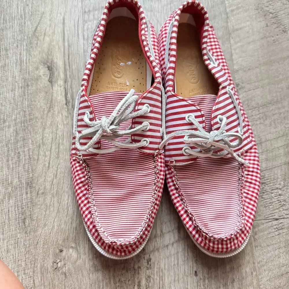 Sperry Top-Sider 3 Eye Leeward Casual Boat Shoes Red Gingham Mens Size11.5